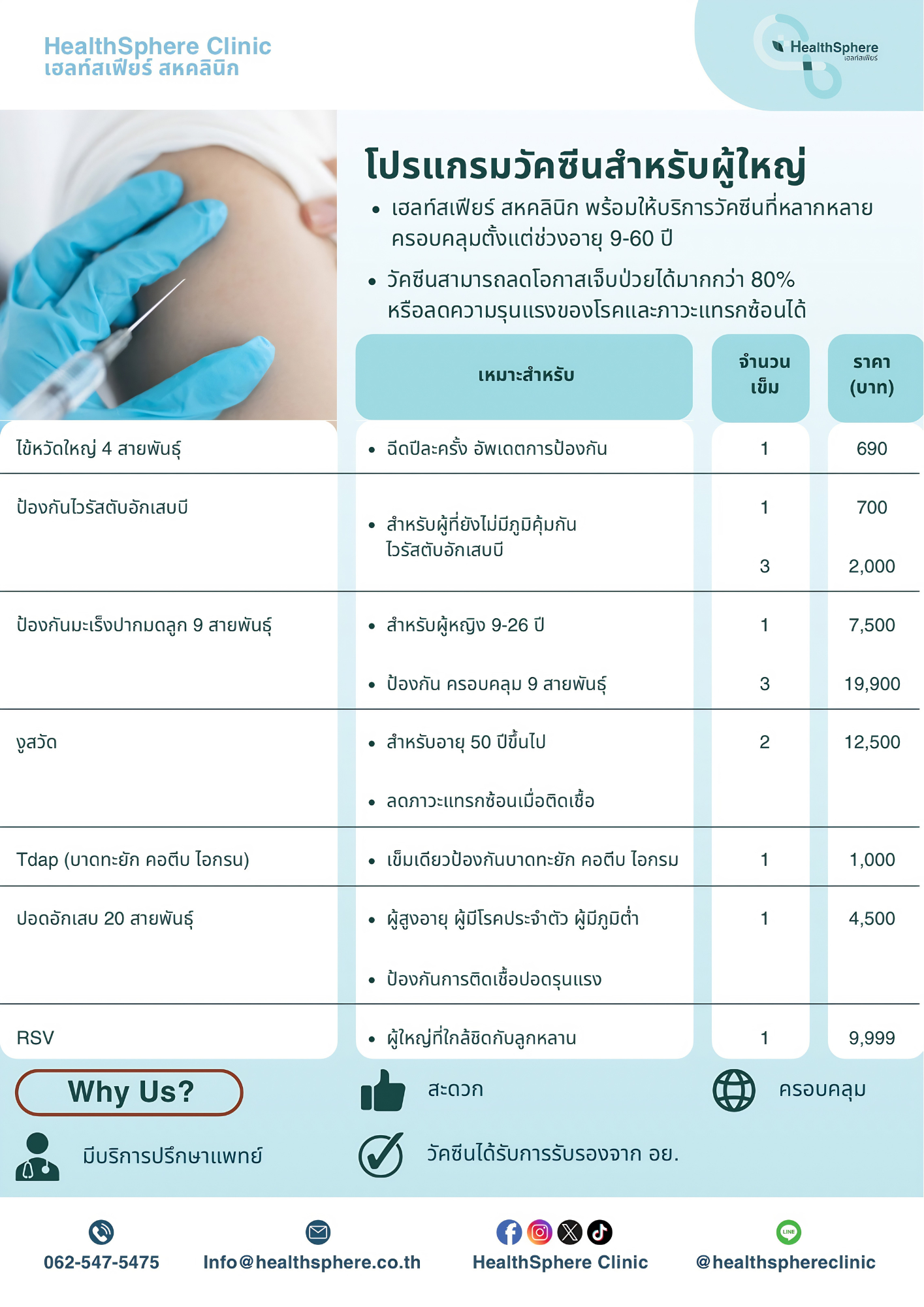 โปรแกรมวัคซีนสำหรับผู้ใหญ่ HealthSphere Clinic